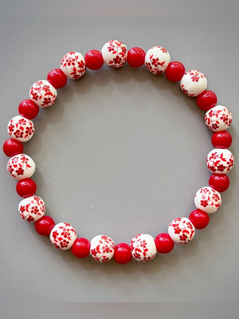 Red and White Porcelain Beads Handcrafted Bracelet